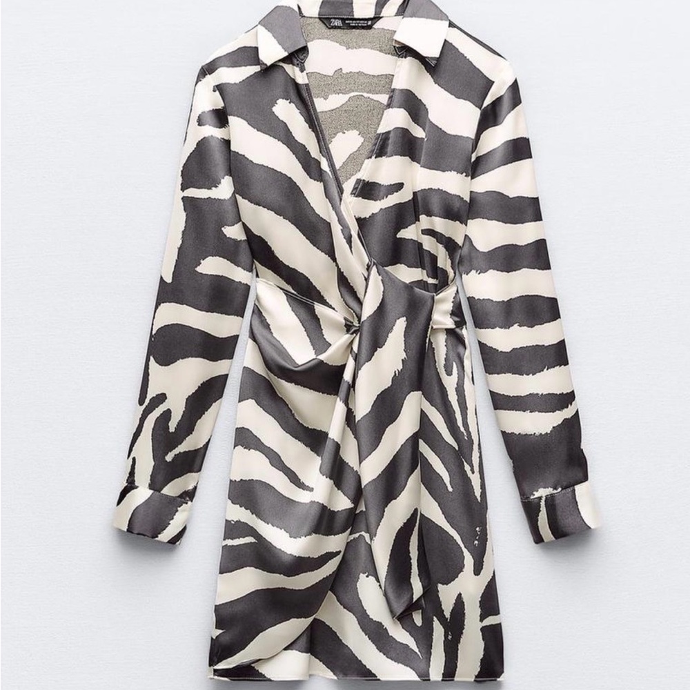 Zara SATIN EFFECT ANIMAL PRINT DRESS XXL